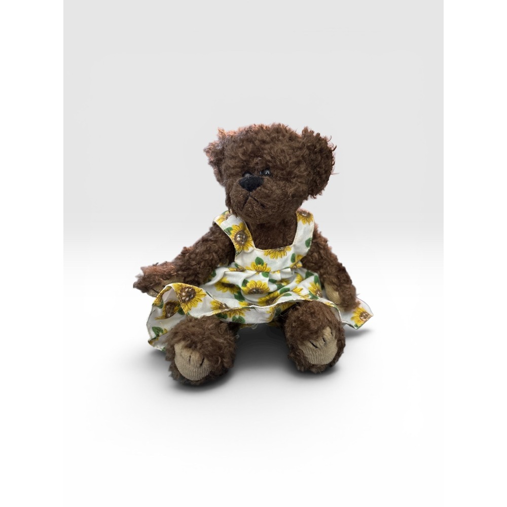 Vintage 1993 Ty Attic Treasures Sunny Teddy Bear Brown Sunflower Dress 9 inch